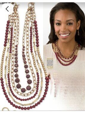 Premier Designs Work It Red & Gold Multi Strand Beaded Necklace Removable Strand